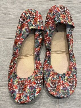 The Storehouse Flats Watercolor Sugar Skull Ballet Flats - Red Multi Sz 12